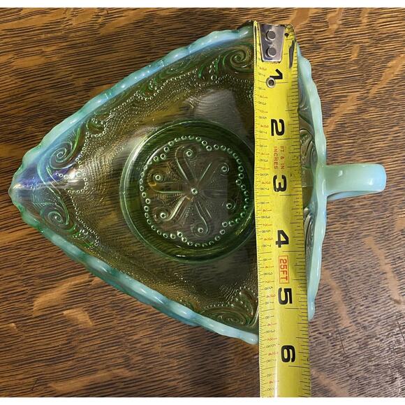 Antique 1906 EAPG Northwoods Green Opalescent Triangular Knappy Dish - Picture 7 of 8
